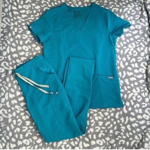 Teal blue FIGS scrubs set